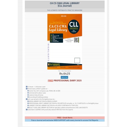 CA CS CWA LEGAL LIBRARY JOURNAL (fortnightly) 2025 -TAX PUBLISHERS CA CS CWA LEGAL LIBRARY JOURNAL (fortnightly) 2025 -TAX PUBLISHERS
