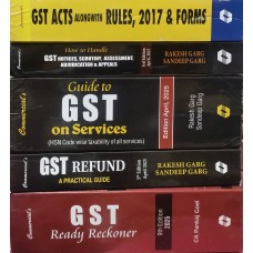 GST BOOKS COMBO:- GST ACTS RULES & FORMS / GST NOTICES, SCRUTINY, ASSESSEMENT, ADJUDICATION & APPEALS / GUIDE TO GST ON SERVICES / GST REFUND / GST READY RECKONER