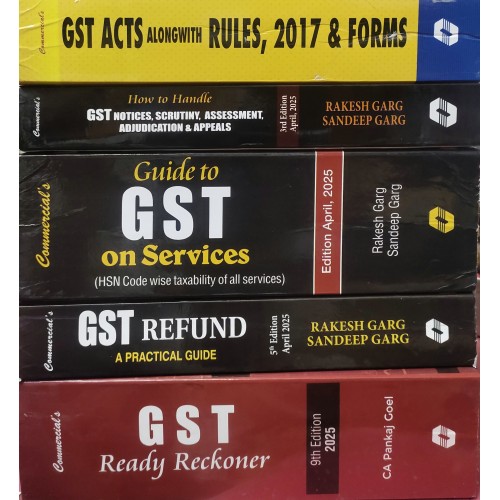 GST BOOKS COMBO:- GST ACTS RULES & FORMS / GST NOTICES, SCRUTINY, ASSESSEMENT, ADJUDICATION & APPEALS / GUIDE TO GST ON SERVICES / GST REFUND / GST READY RECKONER GST BOOKS COMBO:- GST ACTS RULES & FORMS / GST NOTICES, SCRUTINY, ASSESSEMENT, ADJUDICATION & APPEALS / GUIDE TO GST ON SERVICES / GST REFUND / GST READY RECKONER
